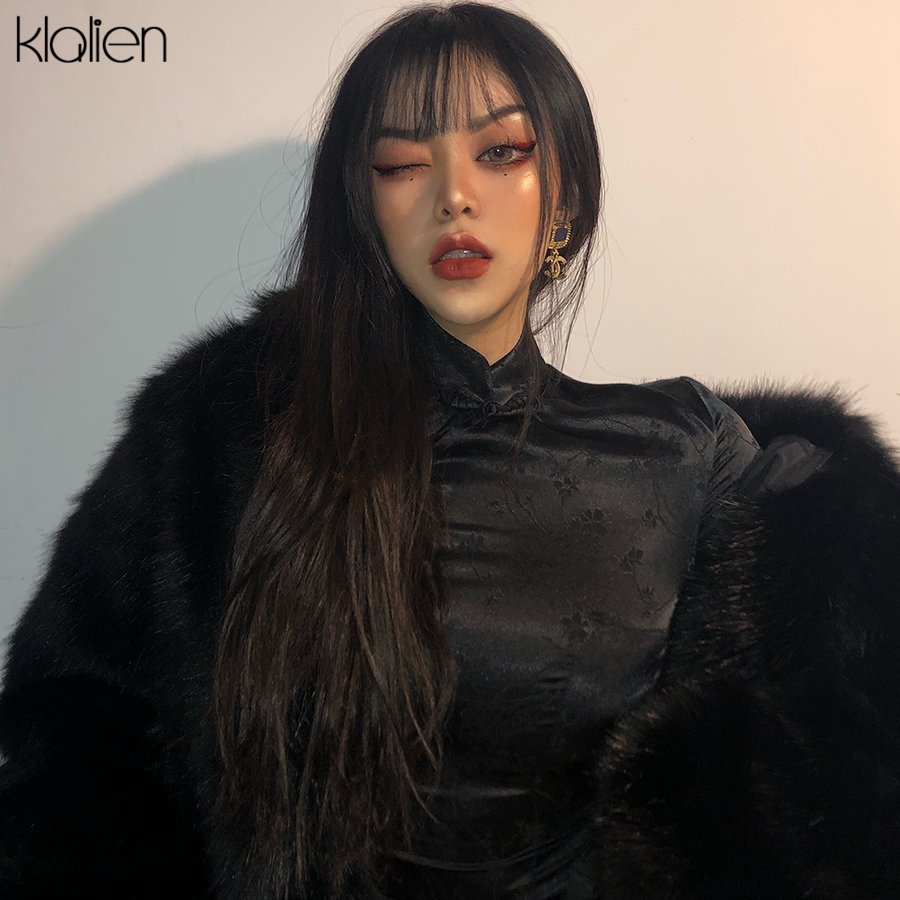 KLALIEN Black Monochrome Printing Satin Traditional Chinese Dresses Long Qipao Dress Sexy Split Tang Costume Banquet Qipao Woman 4 KLALIEN Black Monochrome Printing Satin Traditional Chinese Dresses Long Qipao Dress Sexy Split Tang Costume Banquet Qipao Woman 4